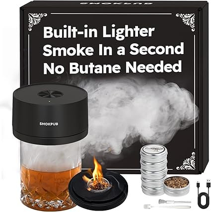 Electric Whiskey Smoker Kit with 6 Wood Chips, Rechargeable Cocktail Smoker Kit Built in Lighter,... | Amazon (US)