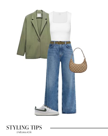 A blazer paired with straight leg jeans, a tank top, white sneakers, and a shoulder bag makes a cute spring outfit idea. 
.
.
.
.
.
.
.
Spring outfits | blazer outfit | blazer with jeans | blazer and jeans | casual blazer outfit | green blazer | linen blazer | spring blazer outfit | oversized blazer | jeans outfit | jeans for work | casual jeans outfit | straight jeans outfit | spring jeans | jeans work outfit | medium wash jeans | spring tops | cute tops | basic tops | spring shoes | sneakers and jeans | casual sneakers | casual outfits | outfit inspo | 

#LTKGiftGuide #LTKSeasonal #LTKFind #LTKunder50 #LTKFestival #LTKunder100 #LTKU #LTKsalealert #LTKfindsunder50 #LTKfindsunder100 #LTKstyletip #LTKworkwear #LTKtravel #LTKshoecrush #LTKitbag #LTKparties