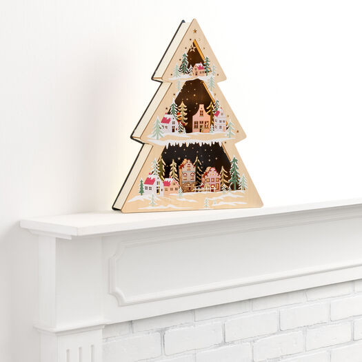 Laser Cut Wood Tree Village LED Light Up Decor by World Market | World Market