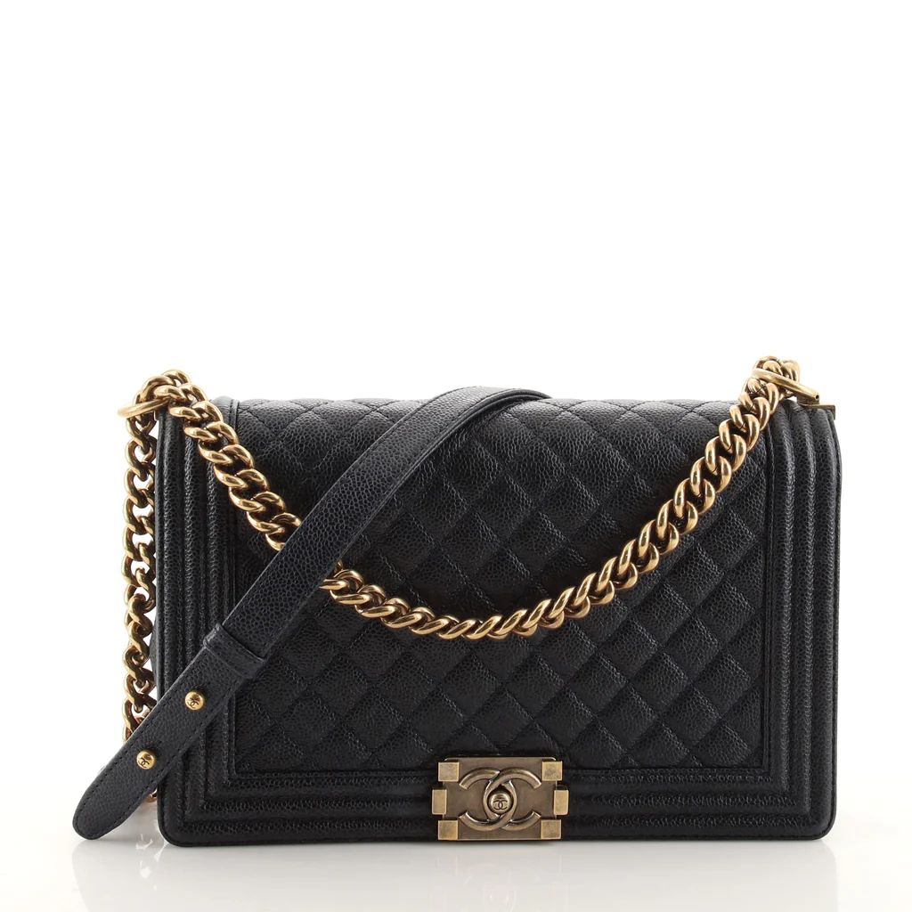 Chanel Boy Flap Bag Quilted Caviar New Medium Blue 1198501 | Rebag