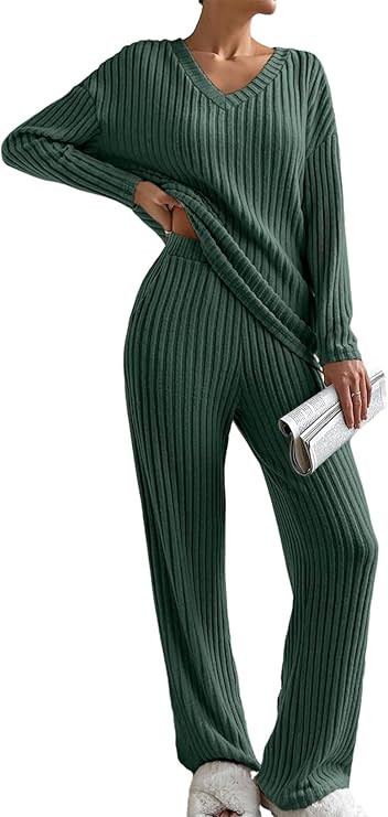 SHEWIN Women's Pajama Sets Long Sleeve Short Sleeve 2 Piece Lounge Sets Ribbed Knit Sweater Sleep... | Amazon (US)