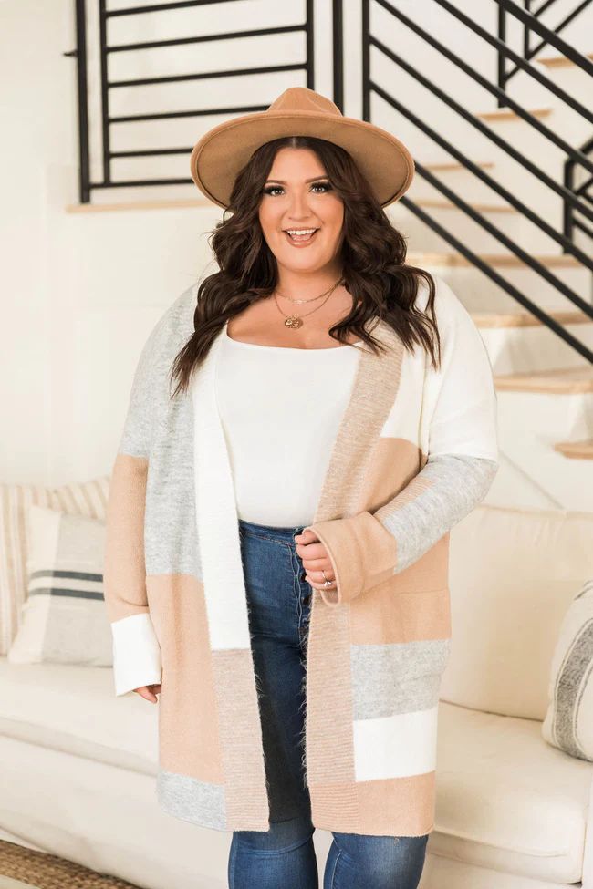 Questioning You Beige Colorblock Cardigan | The Pink Lily Boutique