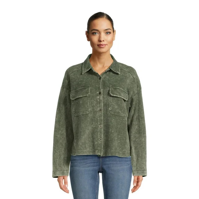 Time and Tru Women's Cropped Corduroy Shacket, XS-XXL - Walmart.com | Walmart (US)