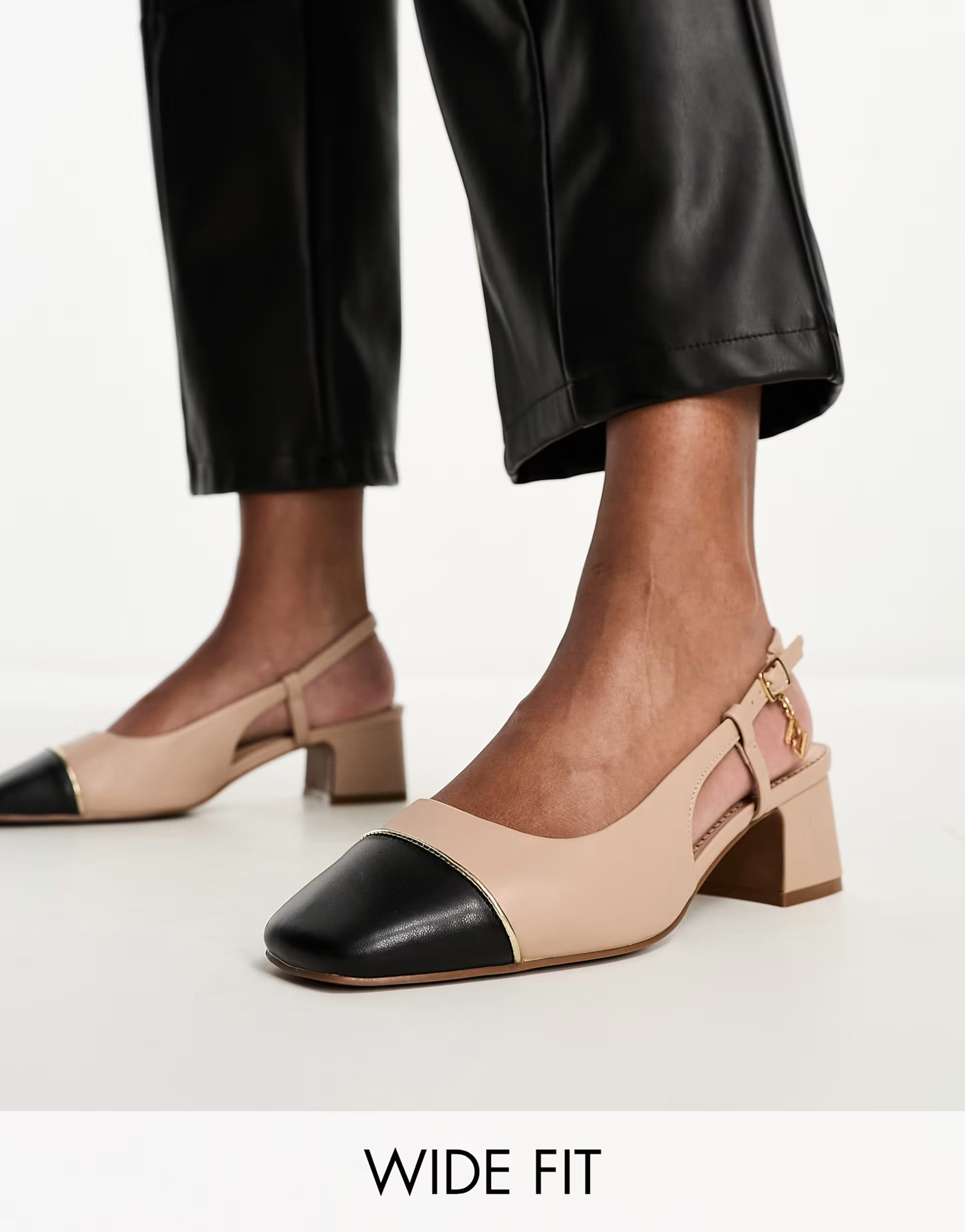 River Island Wide Fit block heel slingback ballerina shoe in beige | ASOS (Global)