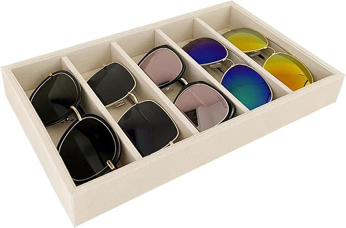 Luxurious 5 Grid Beige Velvet Eyewear Storage Sunglasses Jewelry Tray Organizer Soft Protection D... | Amazon (US)