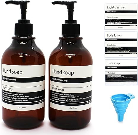 Mia home 17.5 oz Refillable Empty Amber PET Plastic Bottle Set - 2 Bottles of Hand soap with addi... | Amazon (US)