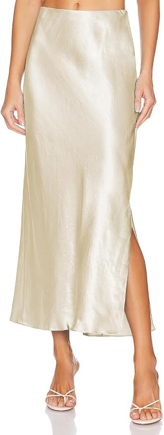 Womens Satin Silk Maxi Slit Skirt Elastic Waistband Leopard Print Maxi Long Satin Slit Skirts for... | Amazon (US)