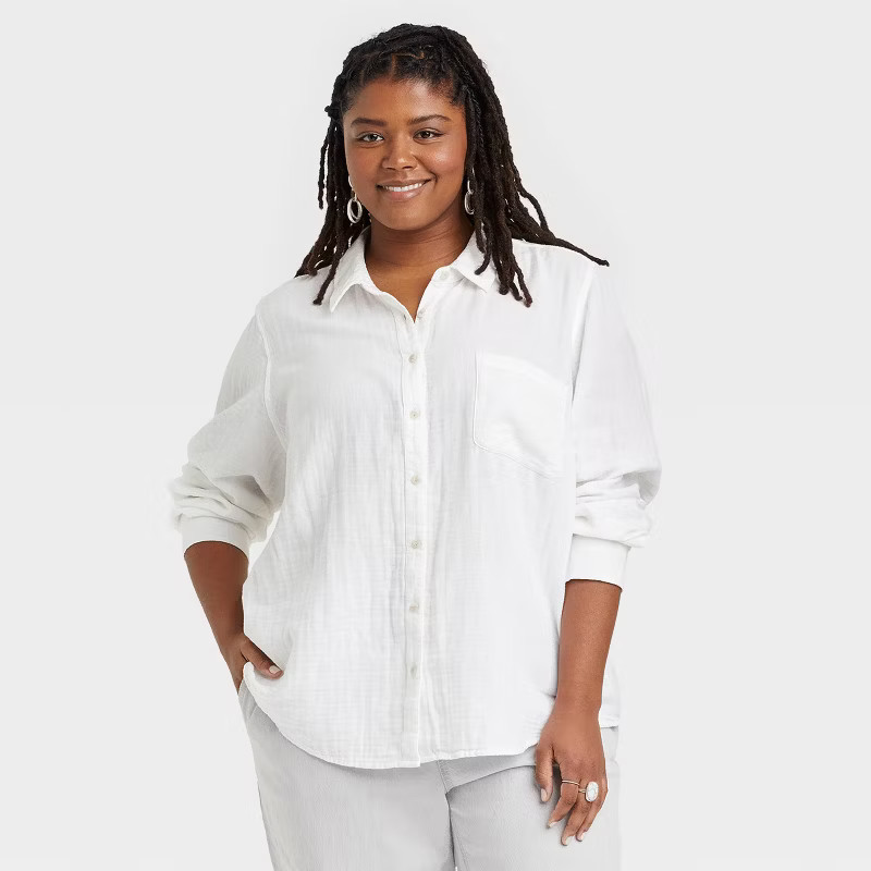 Women's Long Sleeve Relaxed Fit Gauze Button-Down Shirt - Universal Thread™ | Target