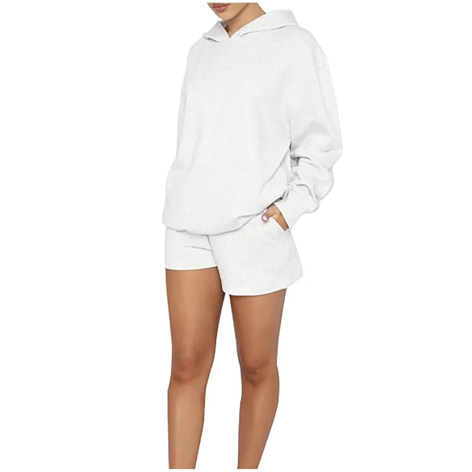 Women's 2 Piece Lounge Sets Casual Long Sleeve Hooded Pullover Sweatshirt and Shorts Sets Sweatsu... | Walmart (US)