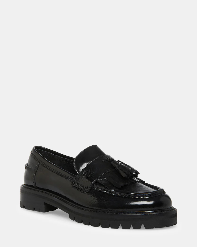MINKA Black Leather Women's Platform Lug Sole Loafer | Steve Madden (US)