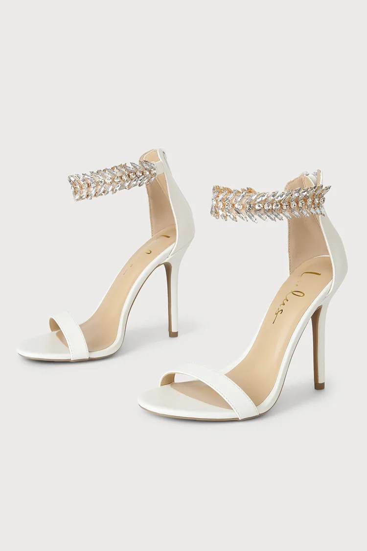 Mylanie White Rhinestone Ankle Strap Heels | Lulus (US)