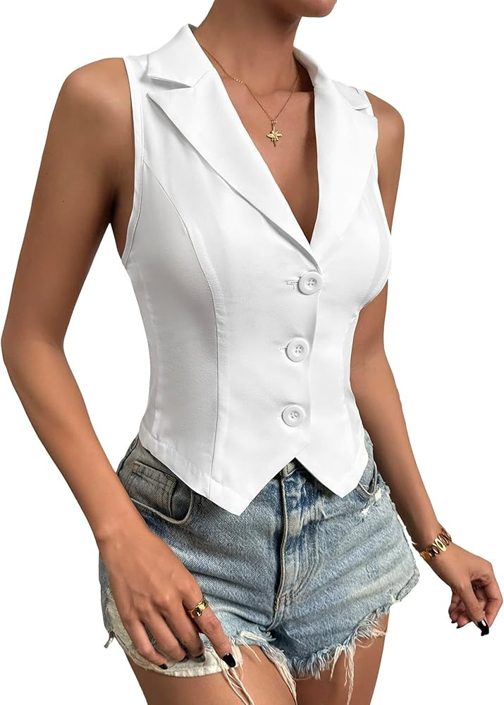 SOLY HUX Women's Button V Neck Suit Vest Casual Sleeveless Regular Fitted Lapel Waistcoat Vest | Amazon (US)
