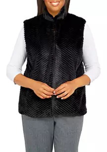 Petite Empire State Chevron Faux Fur Vest | Belk