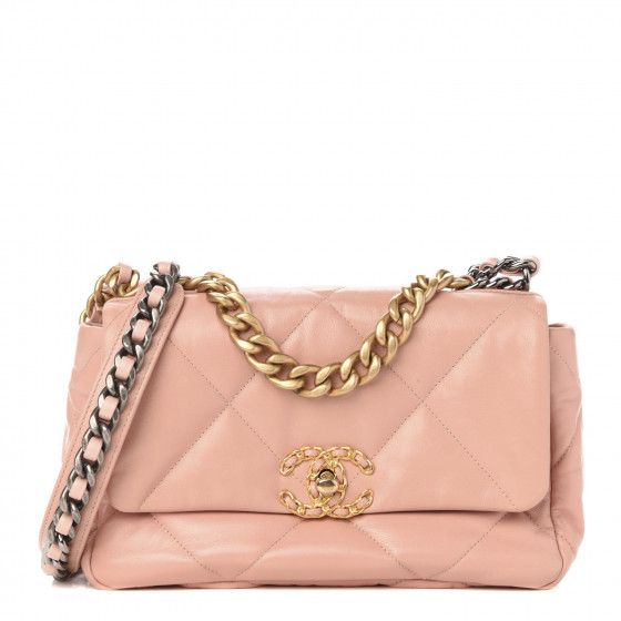 CHANEL Goatskin Quilted Medium Chanel 19 Flap Light Pink | Fashionphile