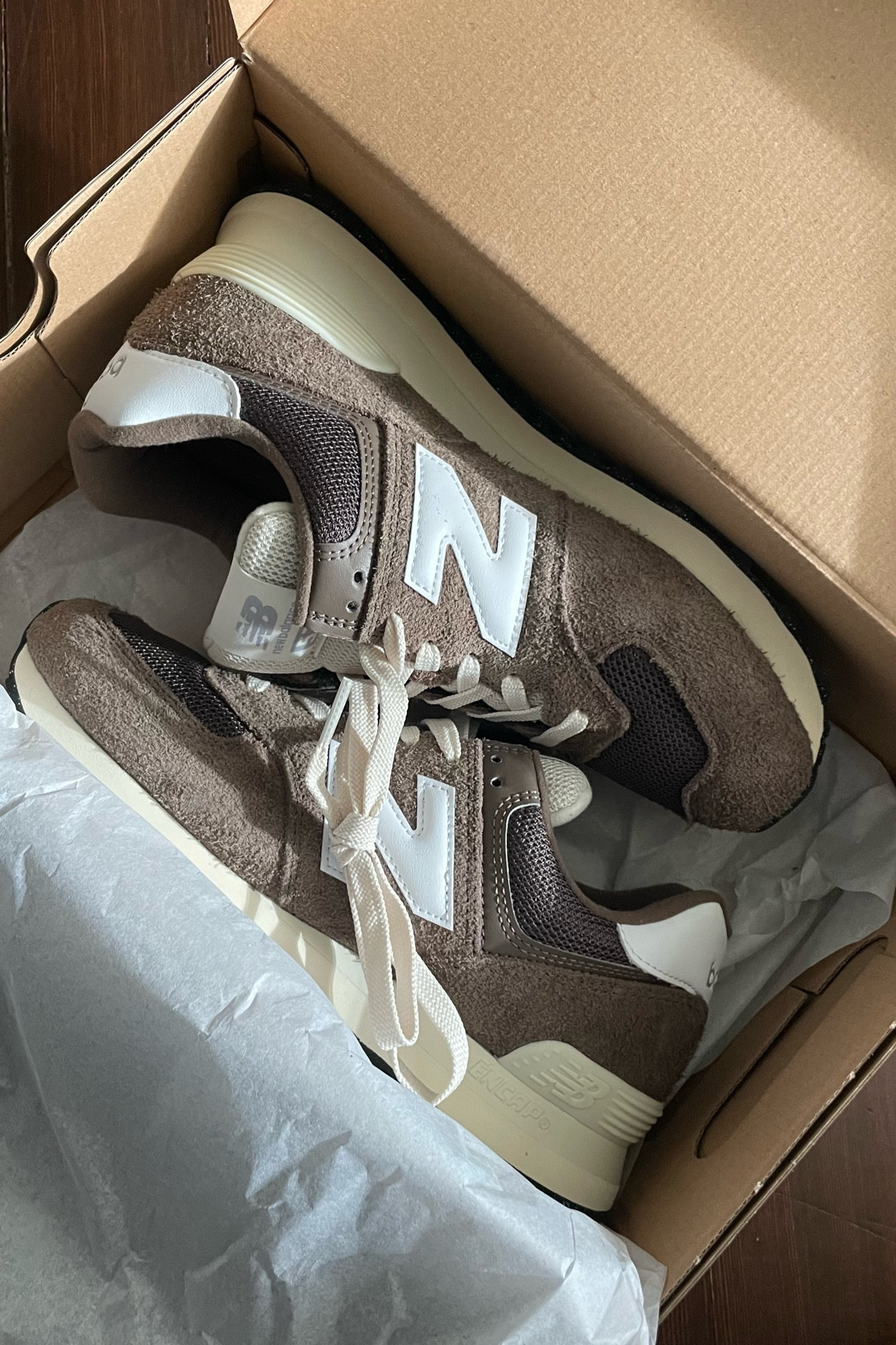 New Balance 574 Athletic Shoe - Dark Mushroom / Angora / Black-Medium Brown