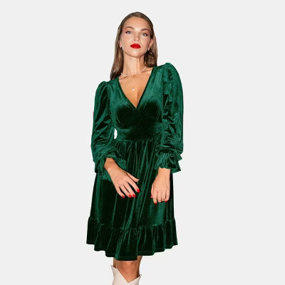 Women's Emerald Green Velvet Tiered Dress - Cupshe-S-Green | Target