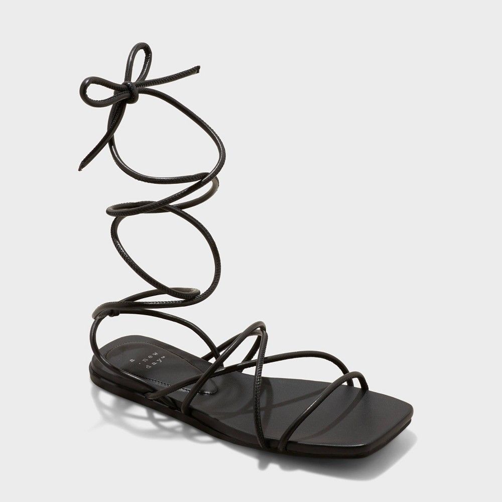Women's Meena Lace-Up Sandals - A New Day™ Black 7.5 | Target