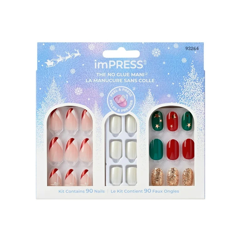 KISS imPRESS Press on Nails, Holiday Gift Set Holiday, Gift Set 03, Multicolor, Medium Almond, 90... | Walmart (US)