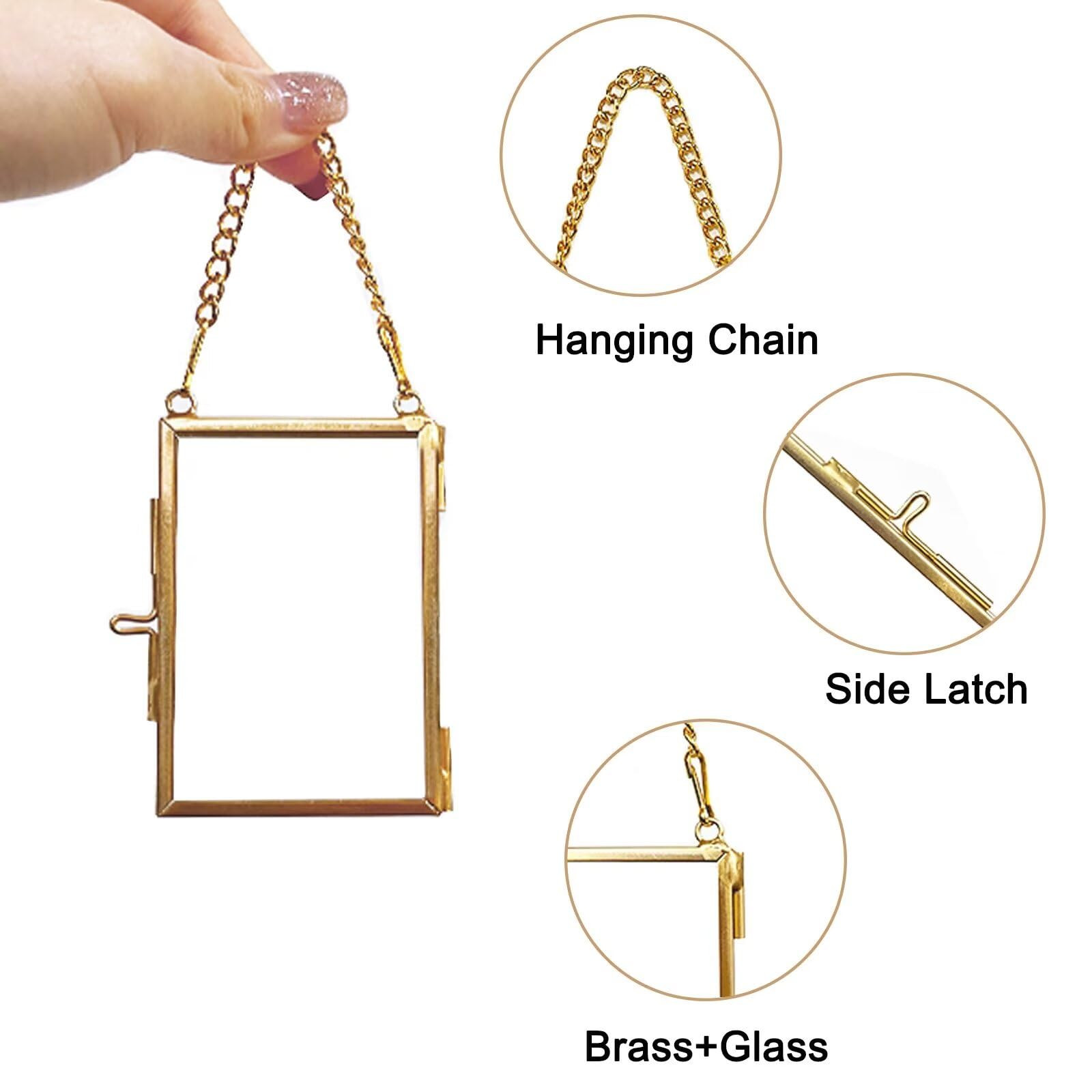 4PCS Glass Frame for Pressed Flowers, 2x3 Inch Brass Hanging Photo Frame Double Glass Frame with ... | Amazon (US)