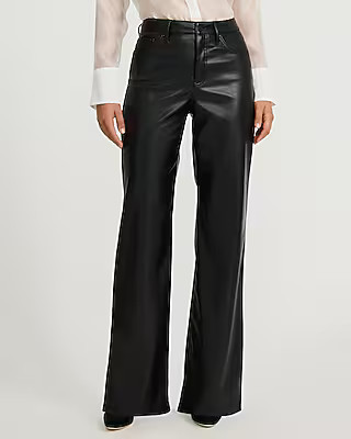 High Waisted Faux Leather Wide Leg Pant | Express