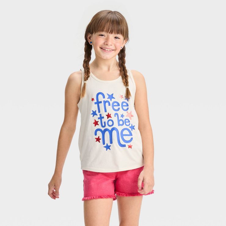 Girls' Short Sleeve 'Free To Be Me' Graphic Tank Top - Cat & Jack™ Cream | Target