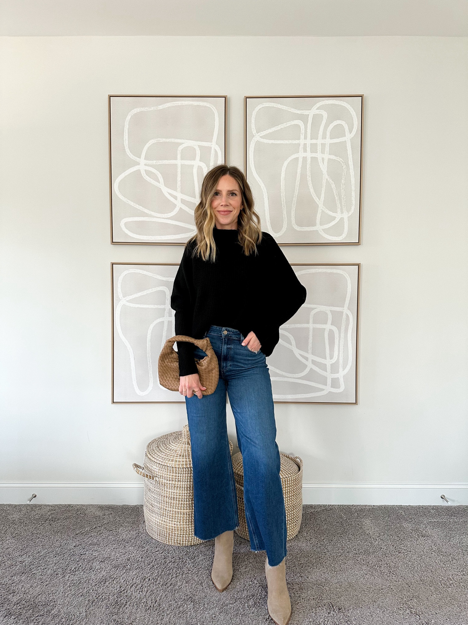 The impossible has happened. I have found a pair of wide-leg jeans that a) I feel good in and b) are incredibly comfortable. I had low expectations, so was very pleasantly surprised the first time I slipped them on! Finding denim that I like and feel good in has been very hard with all the different trends, but I’m happy to have found these! Outfit links: