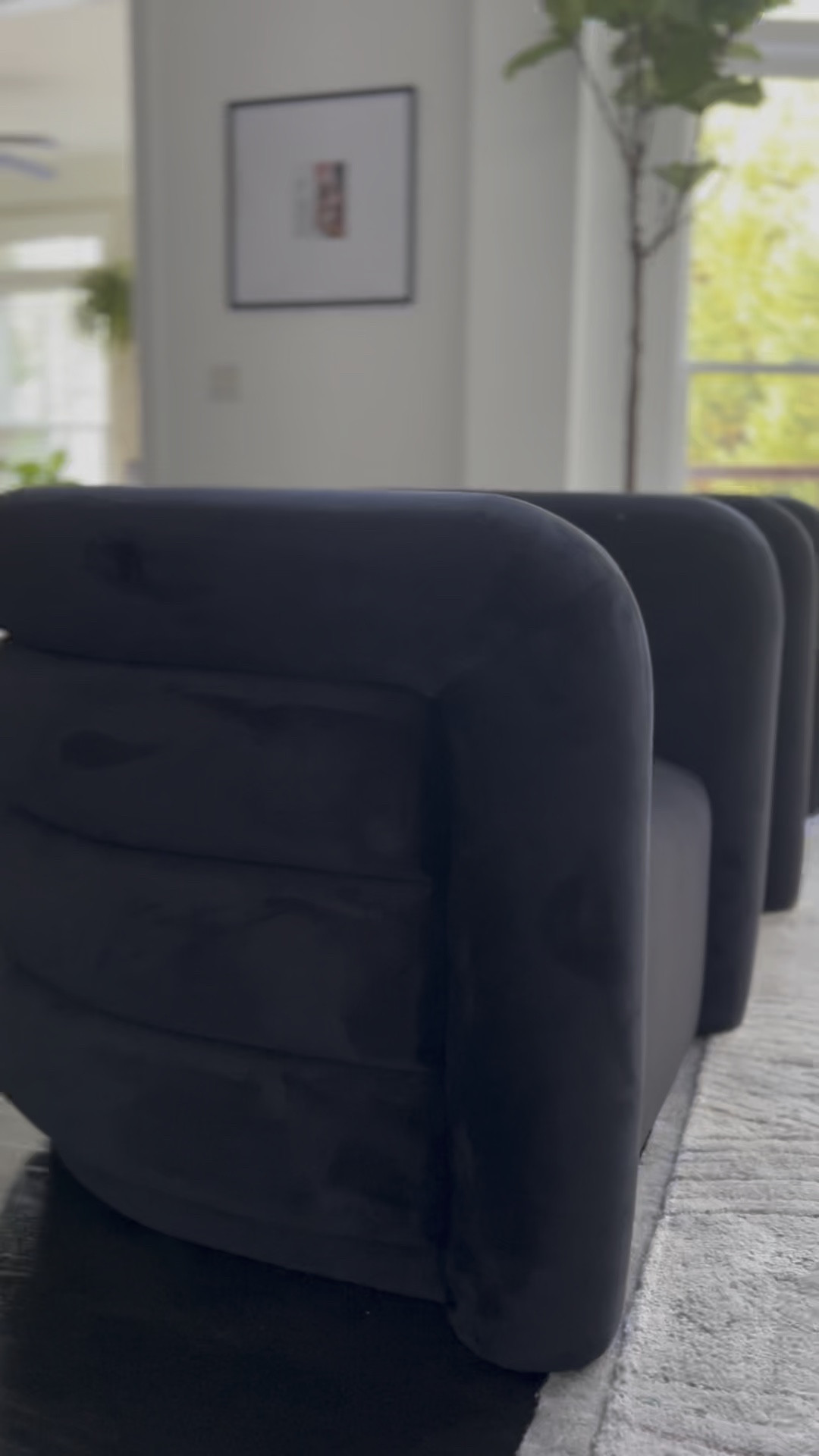 These “marshmallow chairs” are such a beautiful  addition to the living room. Stylish, functional and COMFORTABLE! I also appreciate the curved lines. Too many hard angles in a home invites an imbalance of strict, firm energy. Incorporating curves provided softness and balance to a home, which usually has an abundance of hard angles. #LTKHOME #LivingRoom #AccentChairs #ModernChairs #BlackAccentChairs