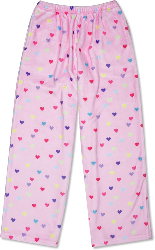iscream Big Girls Silky Soft Pretty Print Plush Fleece Pants - Hearts & Flowers Collection | Amazon (US)