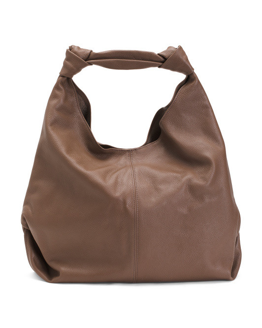 Made In Italy Leather Large Square Hobo With Knotted Tubolar Handle | TJ Maxx