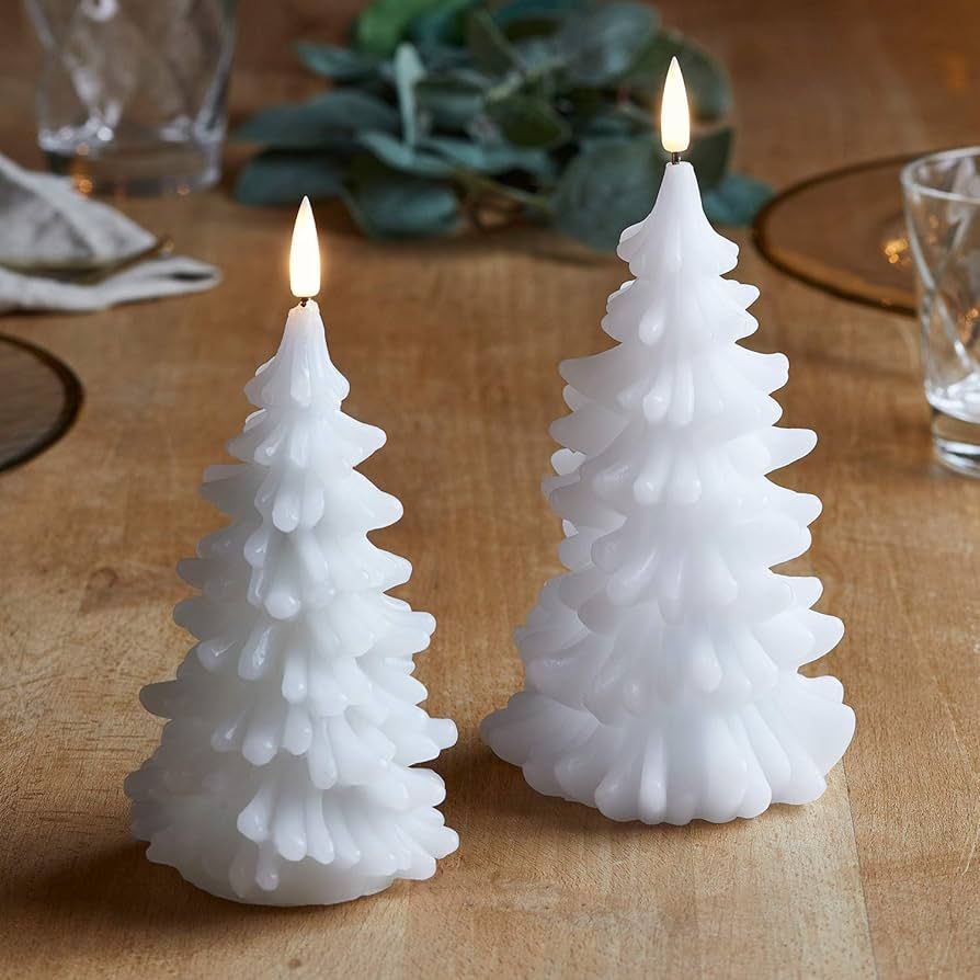Lights4fun, Inc. Set of 2 Truglow Christmas Tree White Wax Flameless LED Battery Operated Candles | Amazon (US)