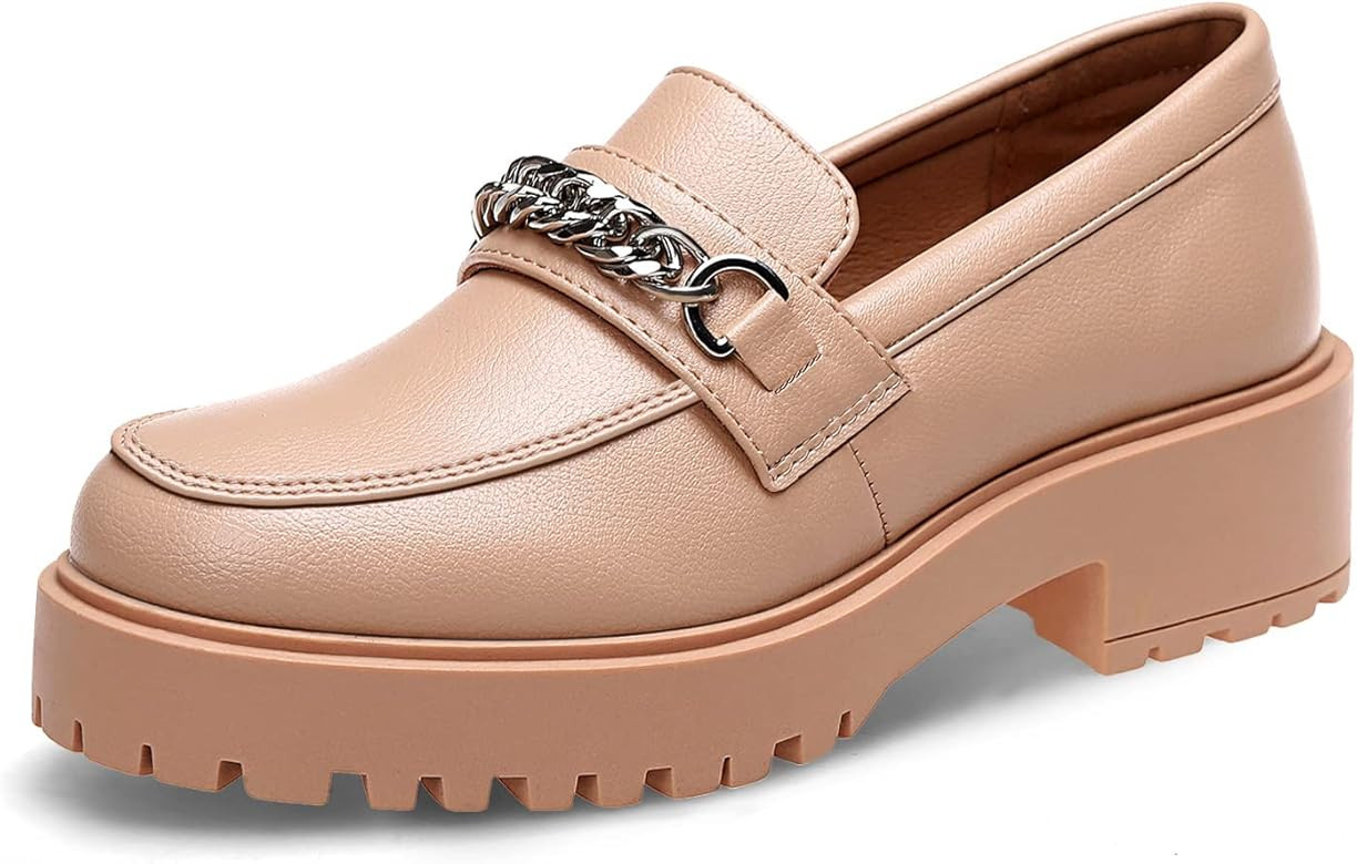 YETIER Platform Womens Loafer Leather Slip-ons Round Toe Chunky Loafer Shoes Penny Casual Fashion... | Amazon (US)