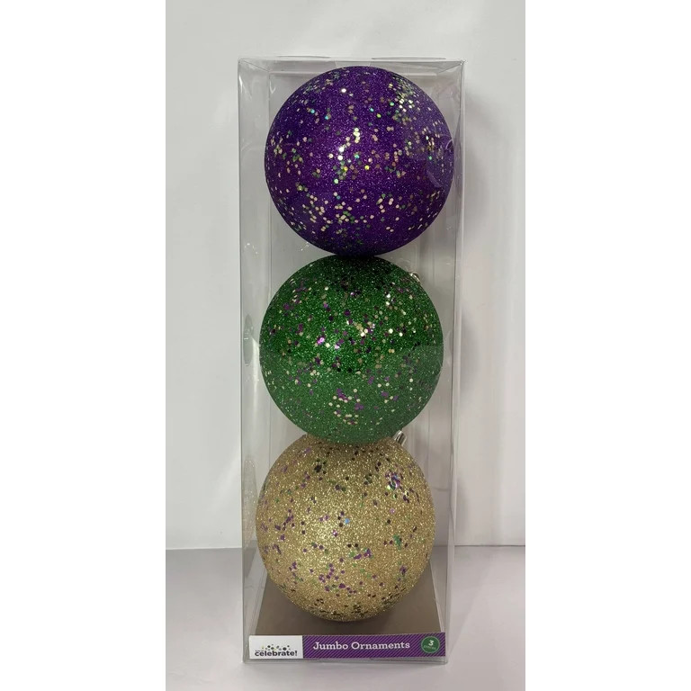 Jumbo Ball Glitter Ornaments, Multicolor, 3 Count, Mardi Gras by Way To Celebrate | Walmart (US)