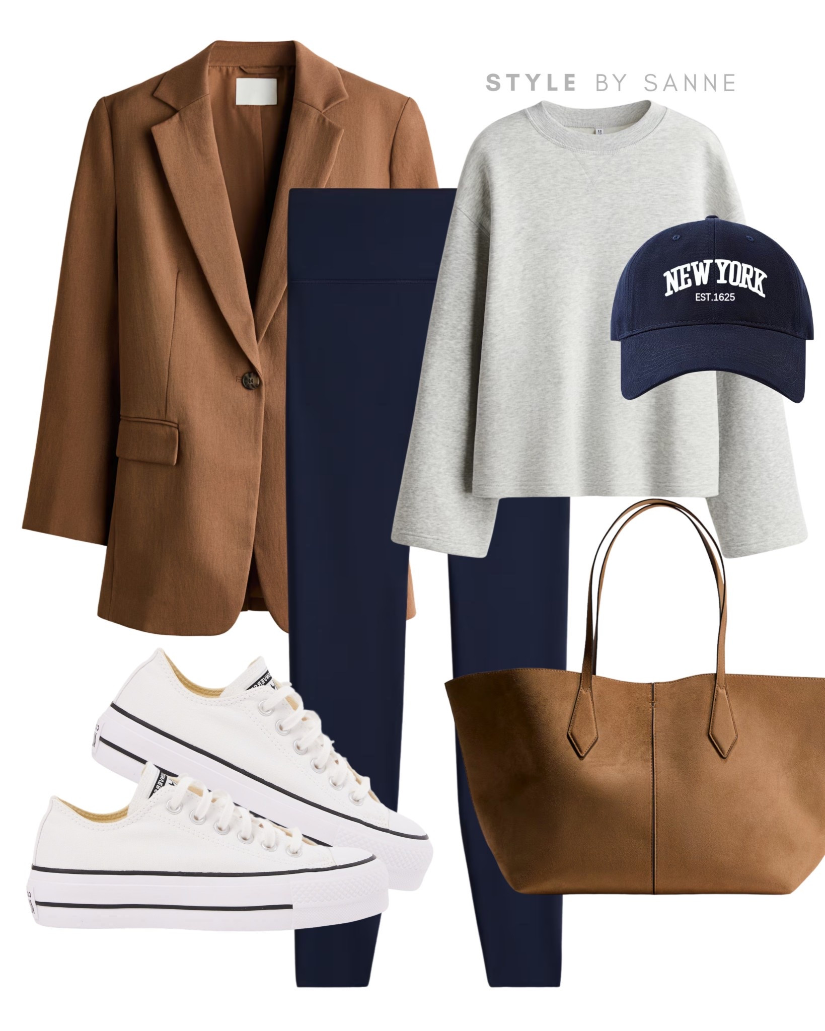 A rich brown blazer paired with navy trousers creates a strong, timeless base. Styled with a soft grey sweatshirt, classic white sneakers and a structured leather tote for an effortless everyday look that feels both relaxed and polished.💕

#LTKstyletip #LTKspring #LTKworkwear