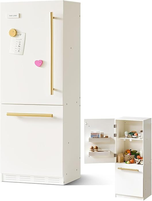 Tiny Land Wooden Toy Fridge with Spacious Storage, Realistic Play Kitchen Refrigerator for Kids... | Amazon (US)