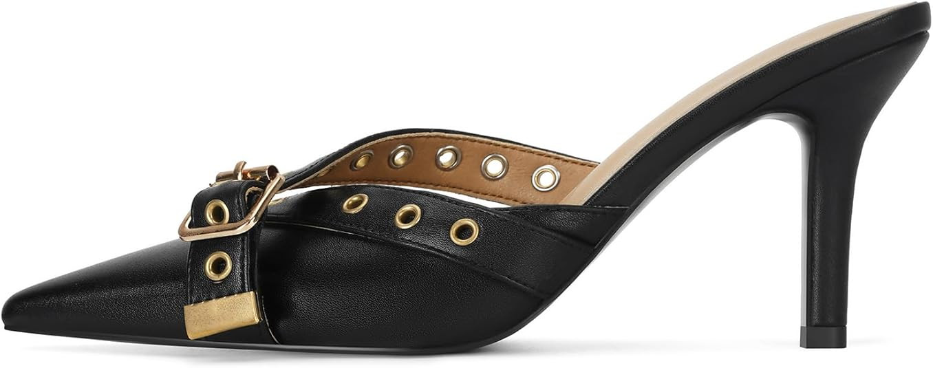 Dsevht Black Kitten Heels for Women Pointed Closed Toe Dressy Bow Heel Vintage Heeled Mules Sexy ... | Amazon (US)