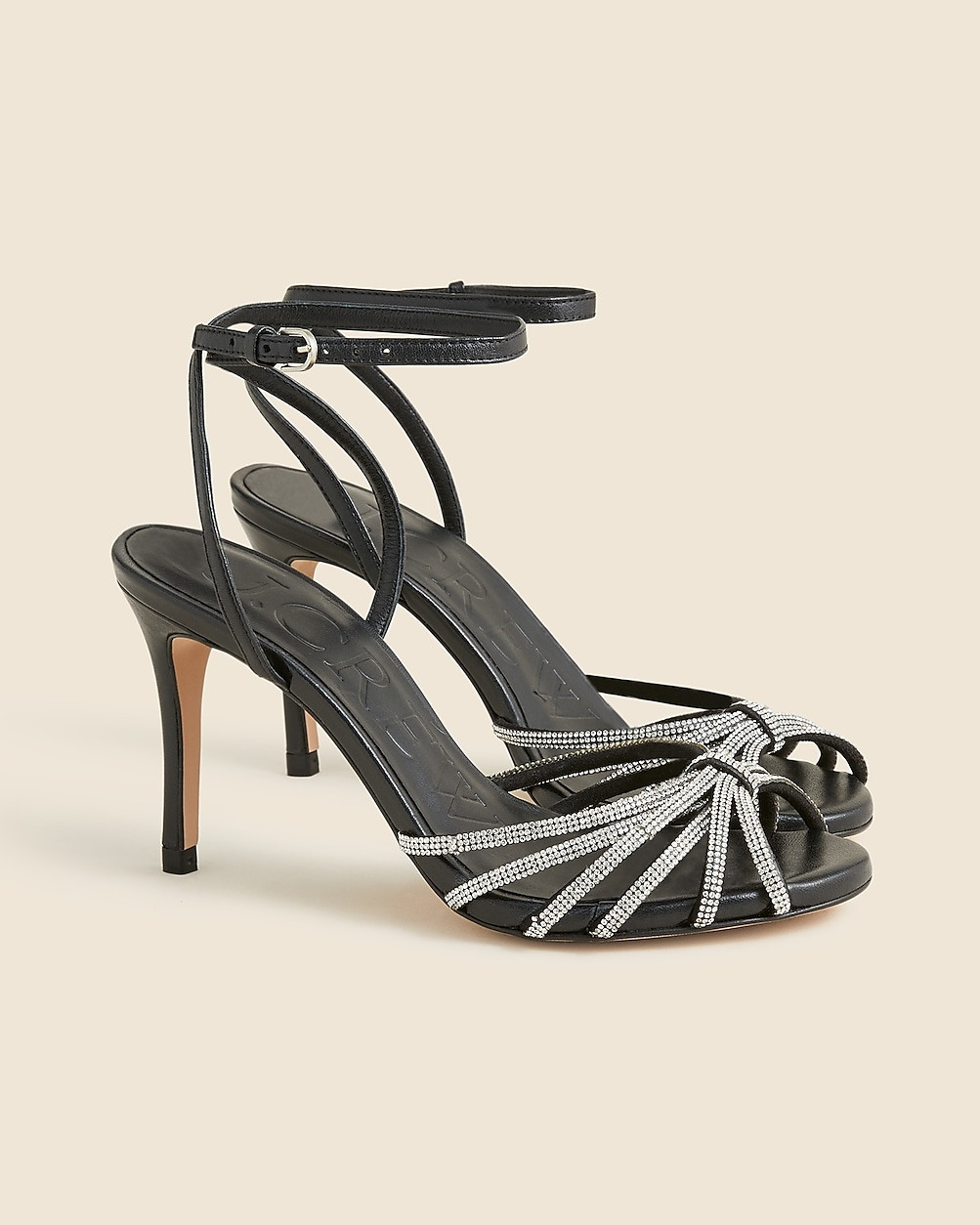 Collection Made-in-Spain Rylie cage-toe heels in crystal and leather | J. Crew US