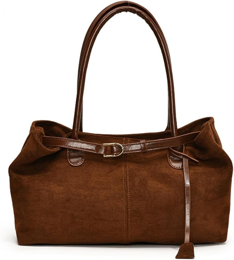 Suede Bags for Women, Suede Tote Bag Vintage Suede Satchel Top-Handle Purse Fall Shoulder Handbag... | Amazon (US)