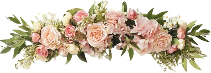Artificial Rose Flower Swags, 25.6 Inch Faux Silk Rose Floral Garland with Leaves, Spring Decorat... | Amazon (US)