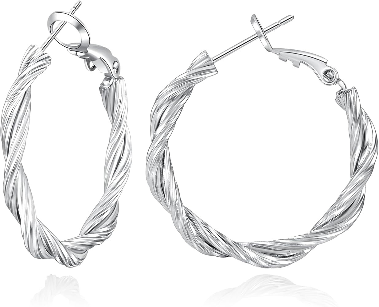 Lightweight Twisted Hoop Earring Hypoallergenic 925 Sterling Silver Twist Earring for Women Trend... | Amazon (US)