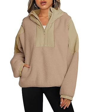 Panadila Womens Half Zip Pullover with Pockets Sherpa Hoodie Oversized Hooded Sweatshirt Warm Fle... | Amazon (US)