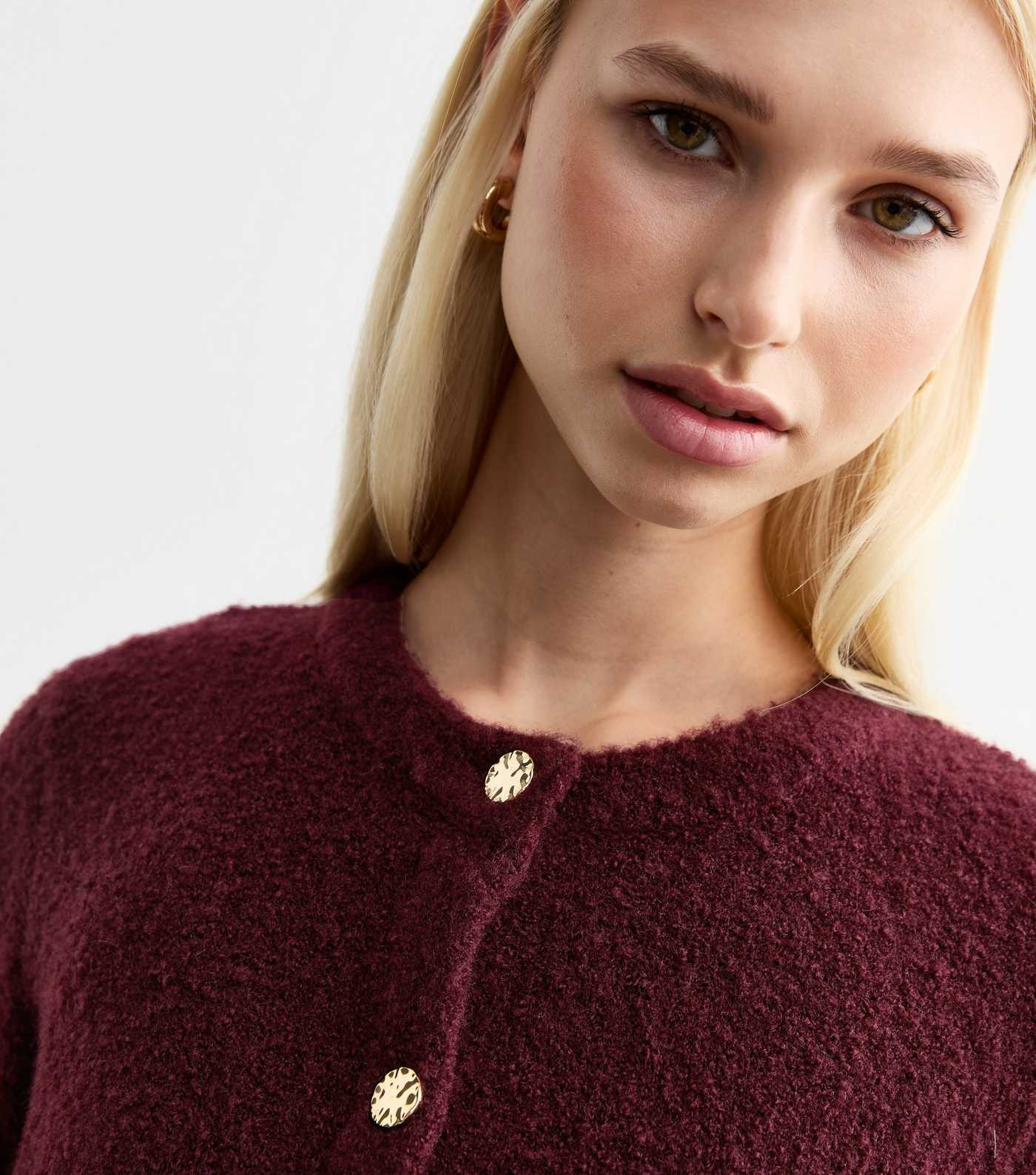 Burgundy Buttoned Bouclé Cardigan 
						
						Add to Saved Items
						Remove from Saved Items | New Look (UK)