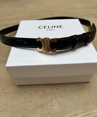 Auth CELINE Small Triomphe Belt 45AX63A01.38NO.85 Black Gold Taurillon Leather -  | eBay | eBay UK
