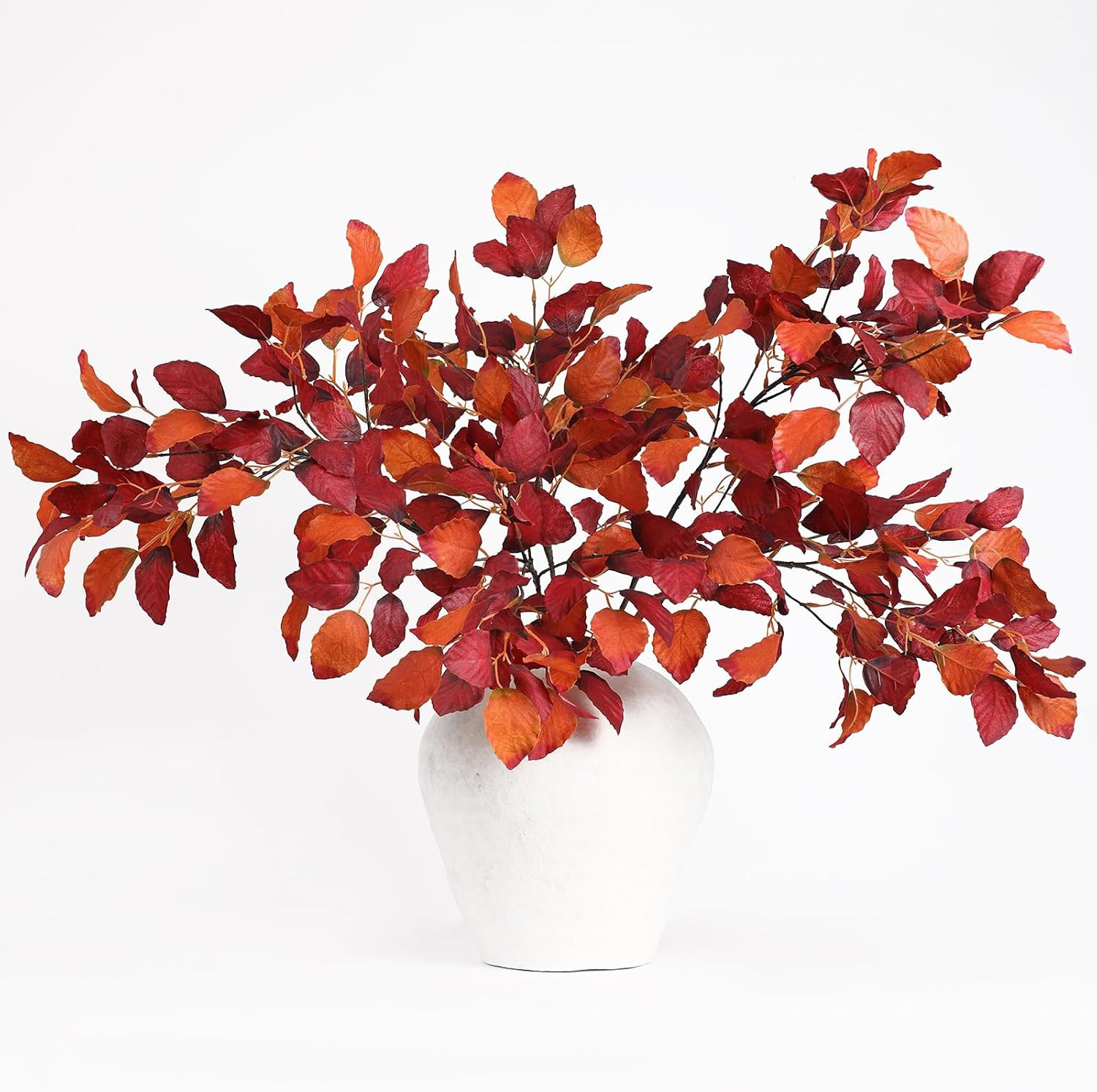 Mizii 5Pcs Artificial Fagus Stems 35“ Faux Orange Plants Stem Silk Leaves Greenery Branches Fall Decoration for Centerpieces Vase Table Mantel Kitchen Indoor Farmhouse Thanksgiving Decor (Dark Orange) | Amazon (US)