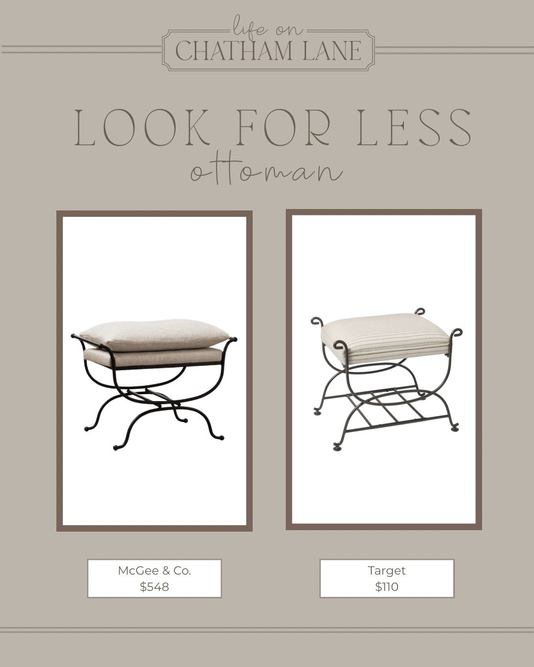 This new look for less ottoman from Target is a fraction of the price of the McGee & Co. designer version!  Loving the stripe fabric on the Target version! 

#LTKSaleAlert #LTKHome