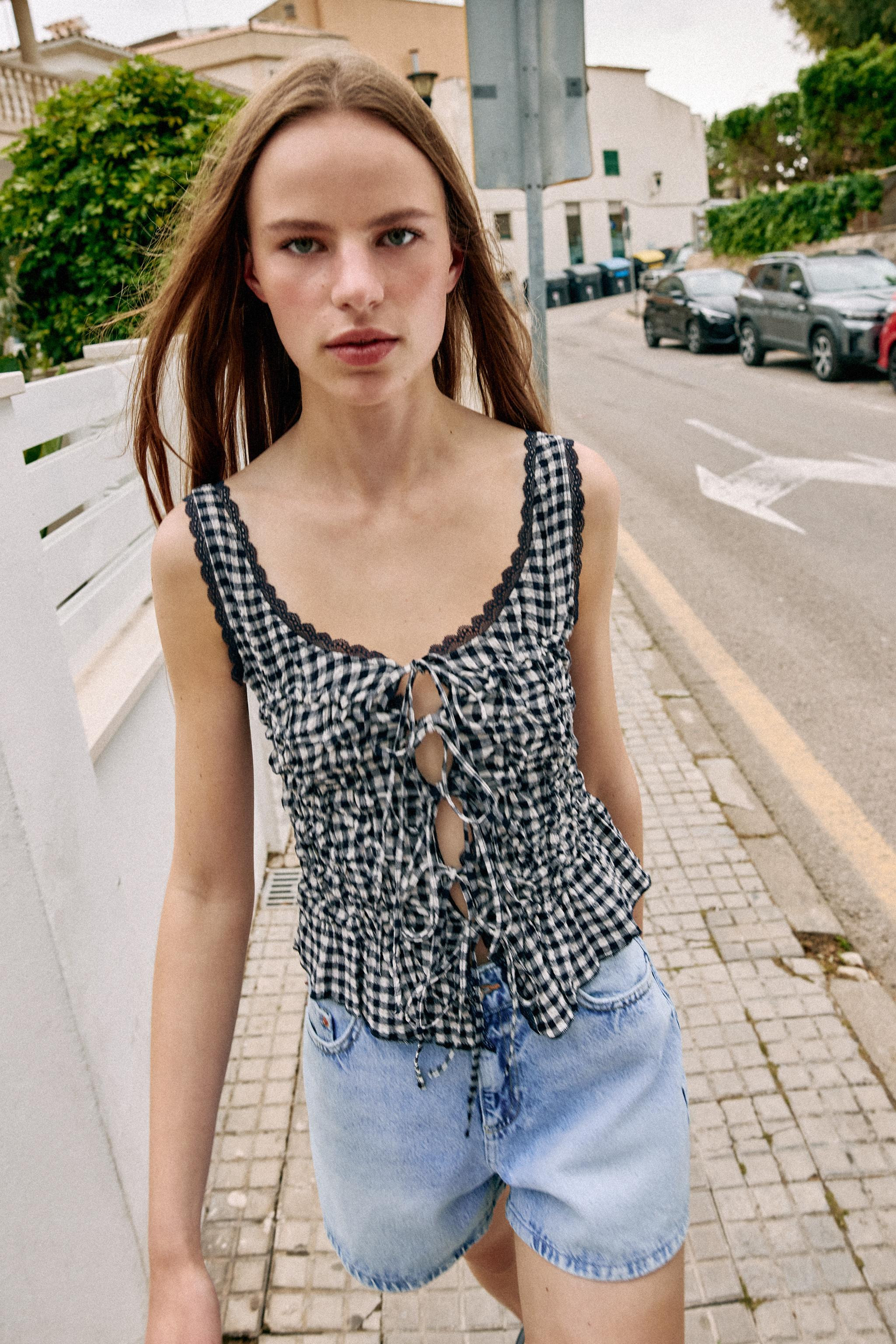 DRAPED GINGHAM TOP | Zara US