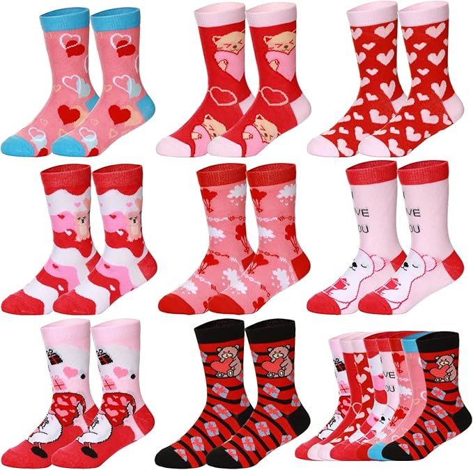 Shinymoon 8 Pairs Valentine's Day Socks for Kids Heart Socks for Child Boy Girl Kid Sock Holiday ... | Amazon (US)