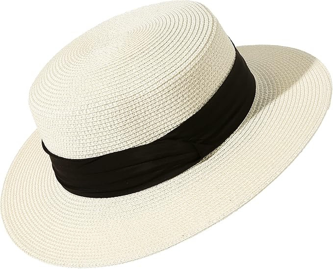 Lanzom Sun Hats for Women Wide Brim Straw Boater Hat Foldable Packable Beach Hat for Summer Fit S... | Amazon (US)