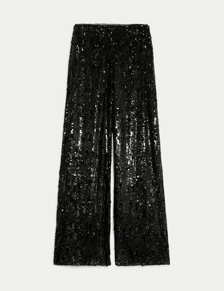 Sequin Elasticated Waist Wide Leg Trousers | Marks & Spencer (UK)