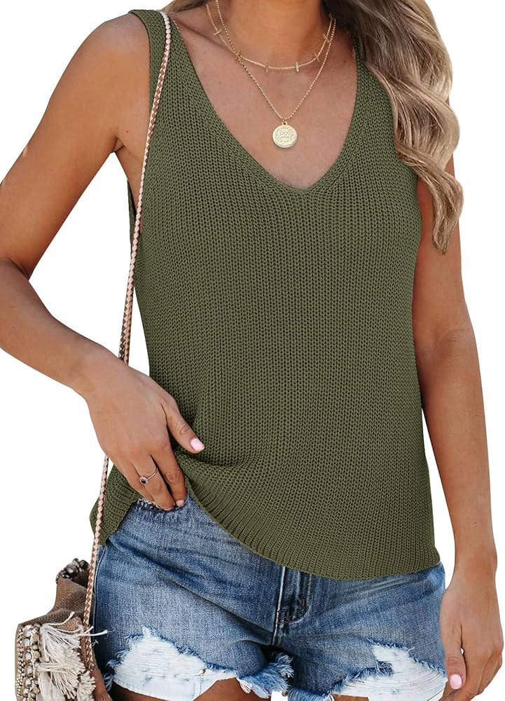 Tutorutor Womens Summer Sleeveless V Neck Sweater Vest Fall Knitted Loose Cami Tank Tops | Amazon (US)
