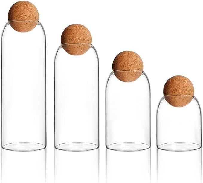 SAPHALTON Lead-free round cork glass bottle sealed jar nut storage jar coffee bean jar round tran... | Amazon (US)